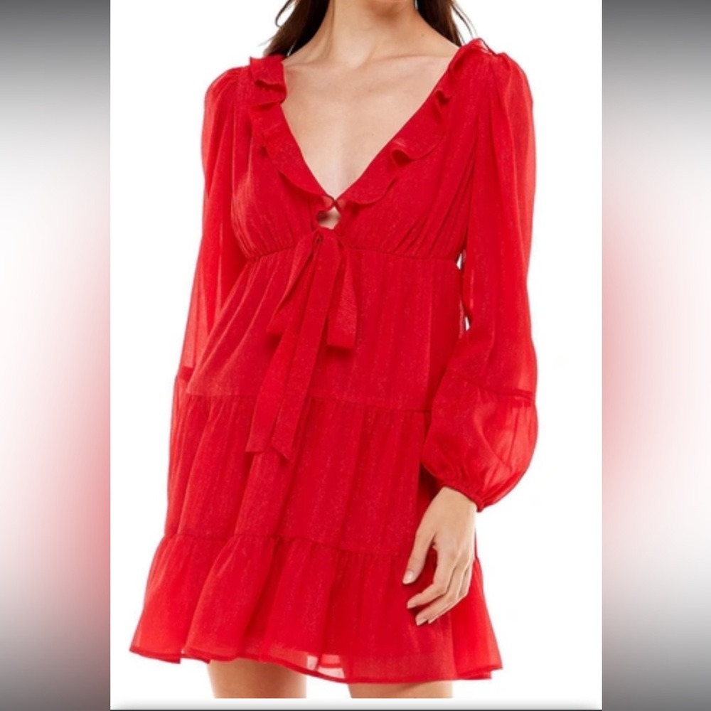 Crystal Doll RUFFLED METALLIC FIT & FLARE DRESS, Size M
